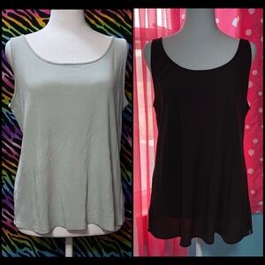 Bundle of 2 Eileen Fisher Size L 100% Silk Tank Tops Green / Brown